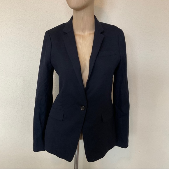 J. Crew Tall Regent Wool Flannel Blazer Dark Navy Fitted Lined Popped Collar EUC - Picture 7 of 16